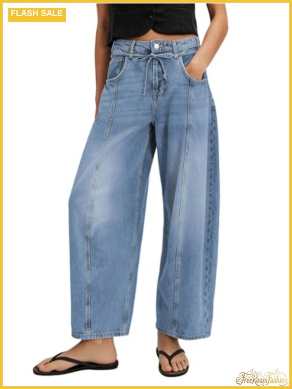 Women Baggy Barrel Jeans Mid Rise Wide Leg Y2K Patchwork Denim Ankle Pants